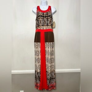 One World Dress Maxi Animal Print Natural S‎ Hippie Mob Wife Resortwear Vaca NWT